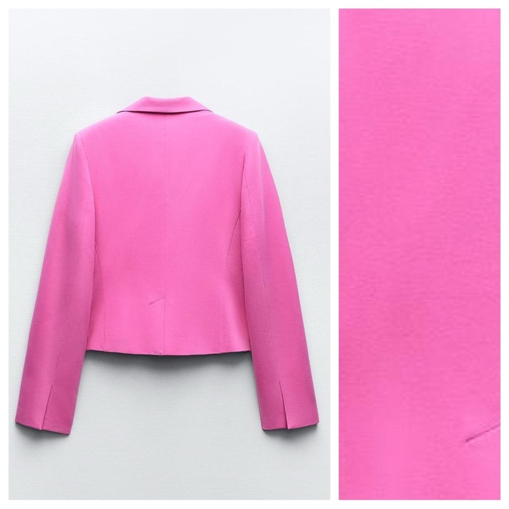 NWT. Zara Fuchsia Viscose Blend Textured Fitted Blazer. Size S. - Picture 7 of 13